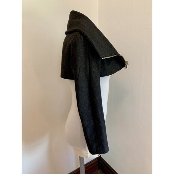 Shipley Halmos Cropped Dark Charcoal Grey Wool Bolero Jacket Shrug XS Collar - Picture 13 of 16